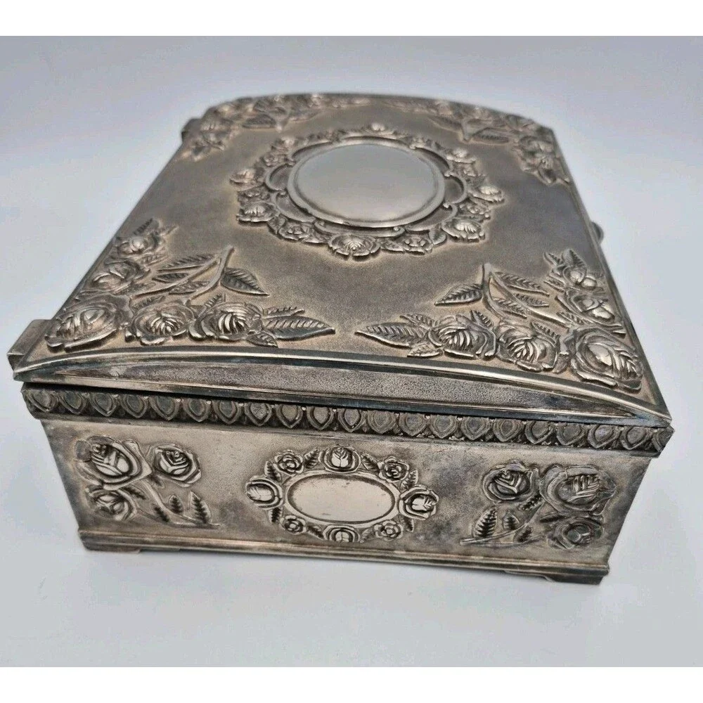 Vintage Godinger Silver Plated Large Jewelry Box Red Velvet Interior 1980s